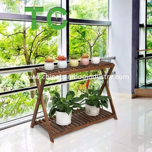 Wholesale Foldable Bamboo Flower Stand Wood Shoe Shelf Plant Stand