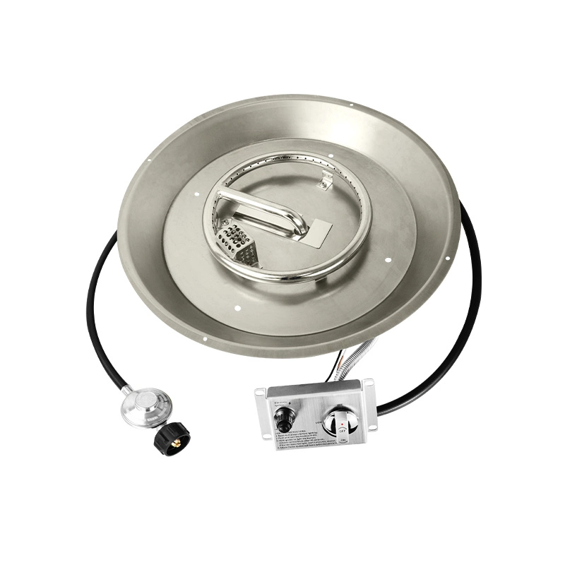 Round Stainless Steel Gas Fire Pit Burner Kit System with Water Hose Regulator and Electronic Ignition Switch for Outdoor Camping