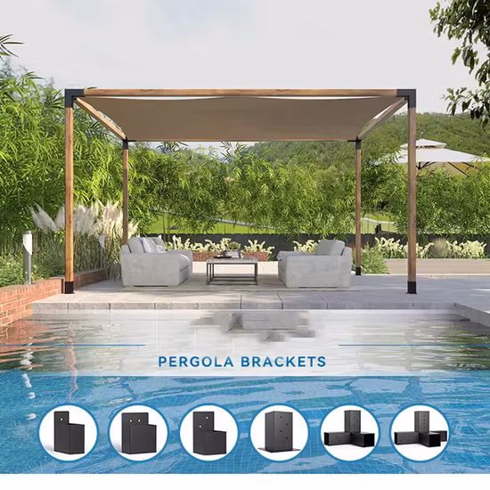 Custom OEM 3 Arm Black Pergola Corner Brace Hardware Pole Holder Bracket for 4X4′′ 6X6′′ Wood Posts